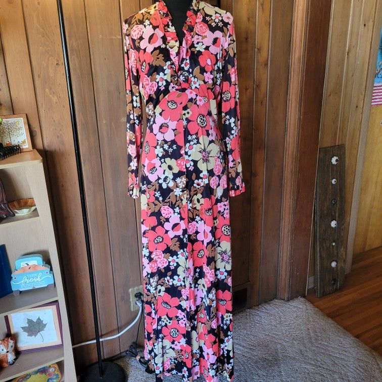Vtg Genuine Handmade 1960s Womens Mod Twiggy Dress Sz Small Bright Pink Floral