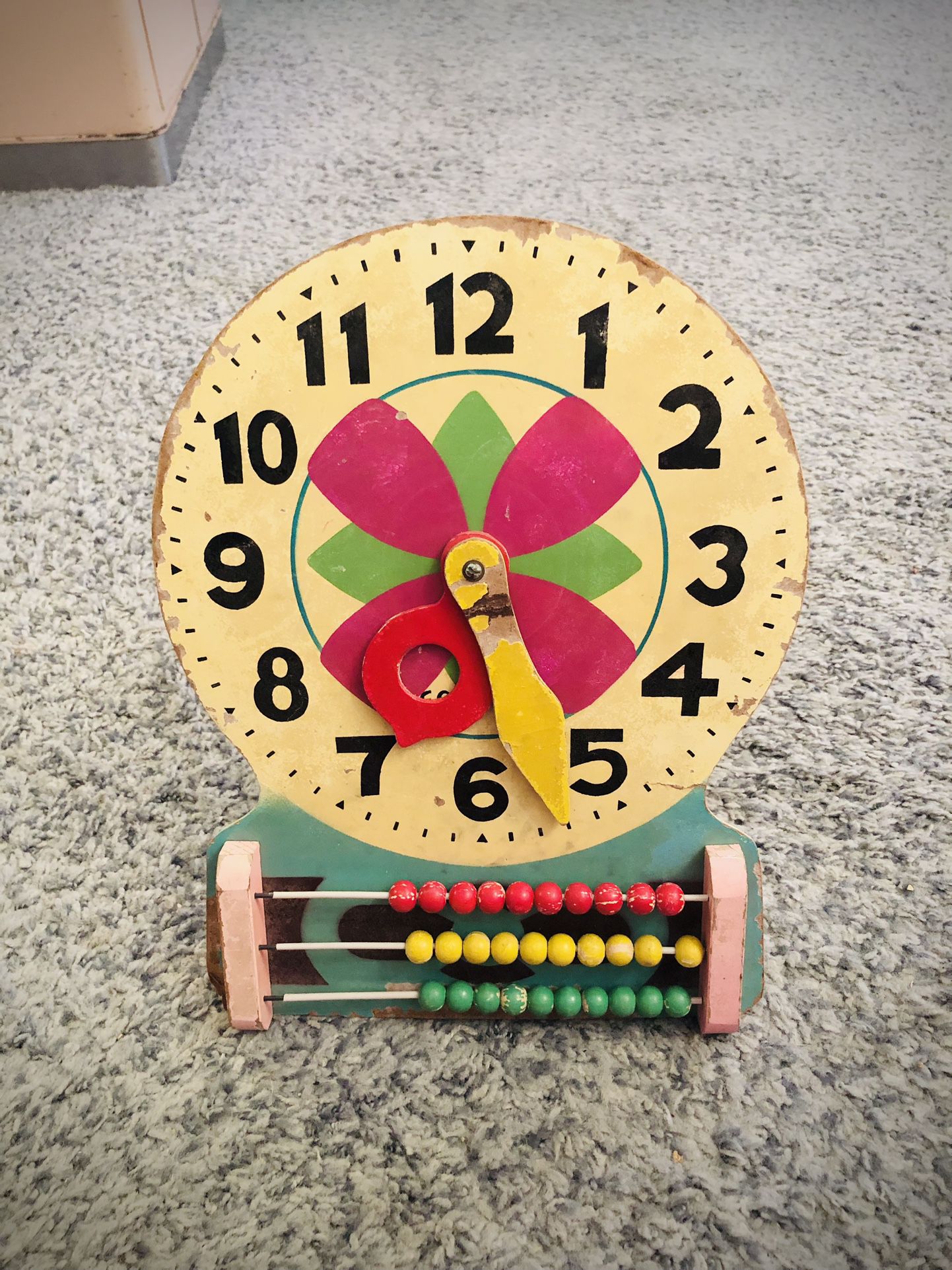 Antique Child’s Toy Clock & Abacus, Vintage Nursery Decor