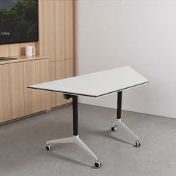 Foldable Conference Room Table, Combinable Trapezoidal Conference Table, Mobile Flip Top Training Table, Computer Desk, Modern Meeting Table with Sile