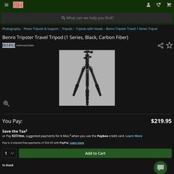 Benro Tripster Travel Tripod (1 Series, Black, Carbon Fiber)
