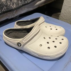 White Fur Crocs 