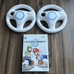 Nintendo Mario Kart Wii (Nintendo Wii) Complete + 2 Official Wii Steering Wheels