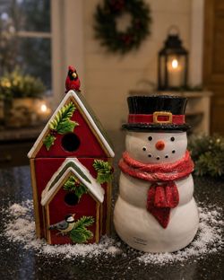 Christmas Cookie Jar Set – Susan Winget Cardinal Birdhouse & Sullivans Snowman