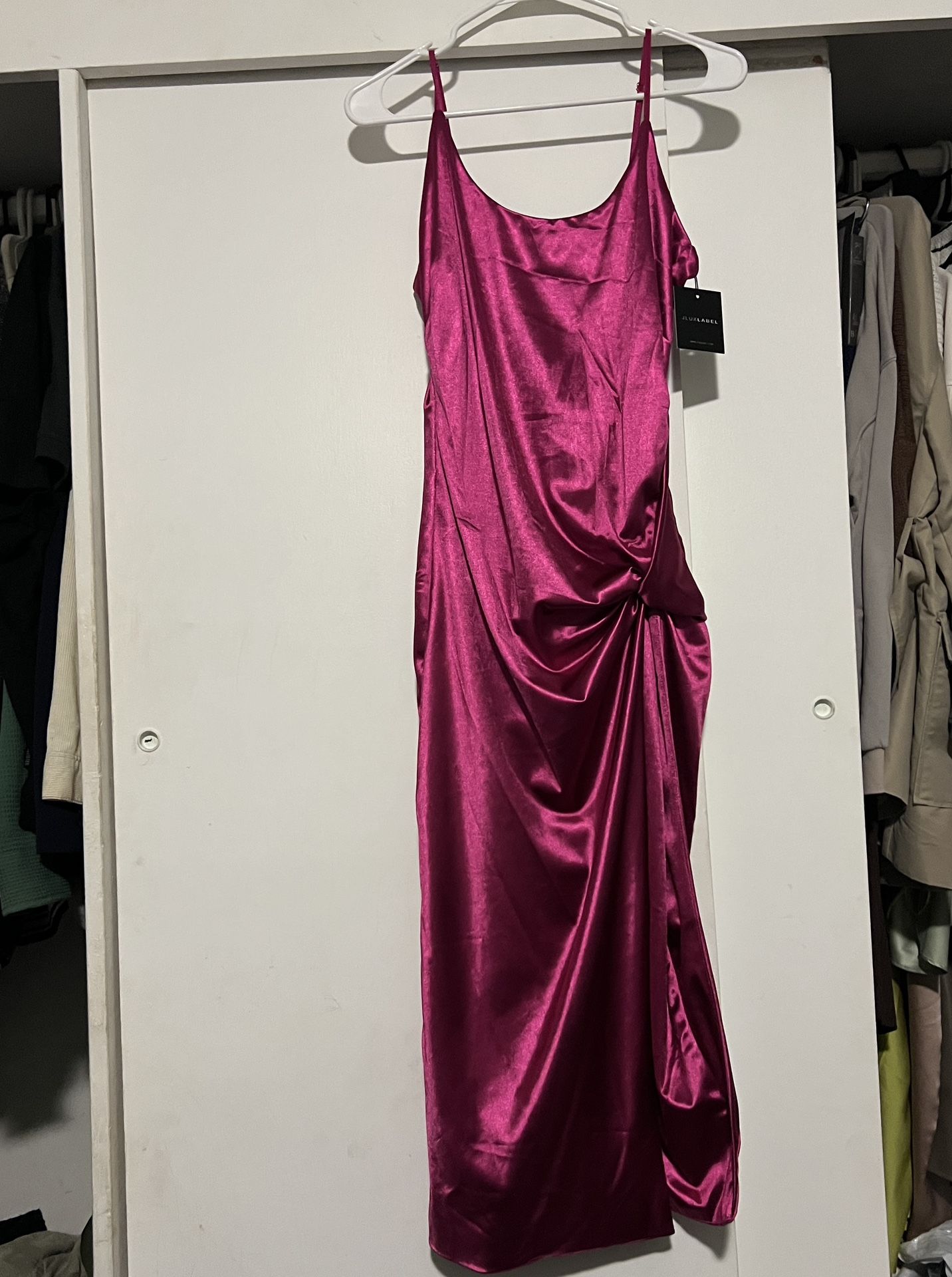 JLuxlabel Fuchsia Hot Pink Satin Slit Dress XL