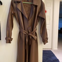 Belted Faux Leather Duster Jacket Size S-M