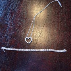 Cubic Zirconia Heart Pendant and Tennis Bracelet Combo 31 Carat Weight