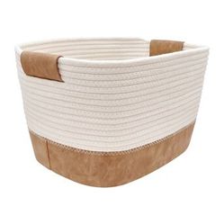 2 Fabric Faux Leather  Baskets