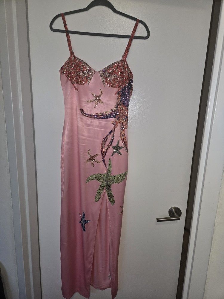 Pink Dress with sequins and rhinestones Summer Themed Applications