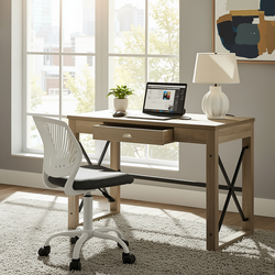 Homy Casa TULIP+CARANTION 2PC Office Furniture Set with Grey Mesh Chair and Computer Desk Open Box