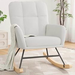Nursery Rocking Chair Upholstered, High Backrest Glider Rocker Accent Chair with Padded Removable Cu