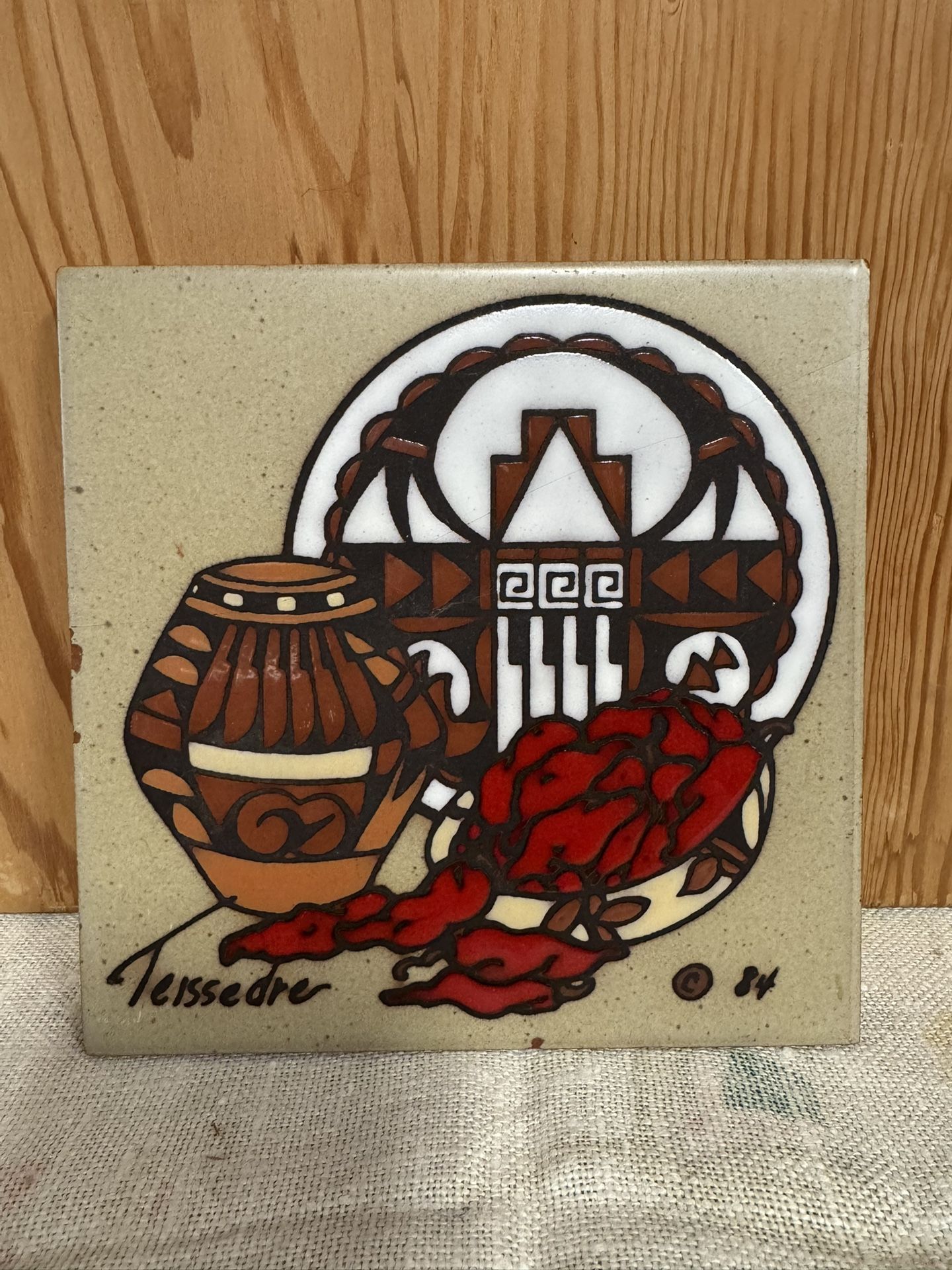 Teissedre Designs Native American Southwestern Tile Wall Decor 6" x 6" Cleo 1984