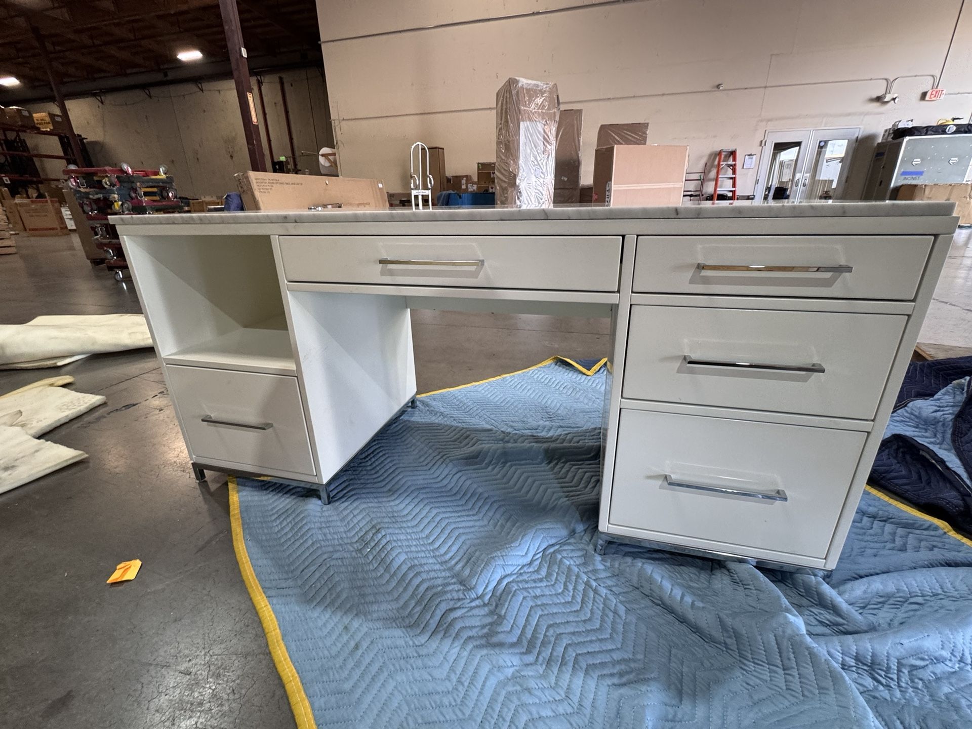 Artco Intl desk With Marble Topper And Stainless Pulls