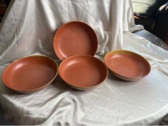 LOT OF 4 OUTDOOR DINING BAMBOO SHALLOW BOWLS
