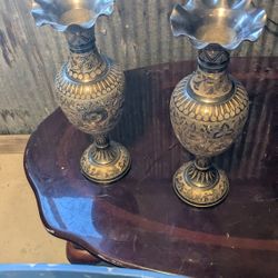 HAND CARVED BRASS VASES FROM INDIA