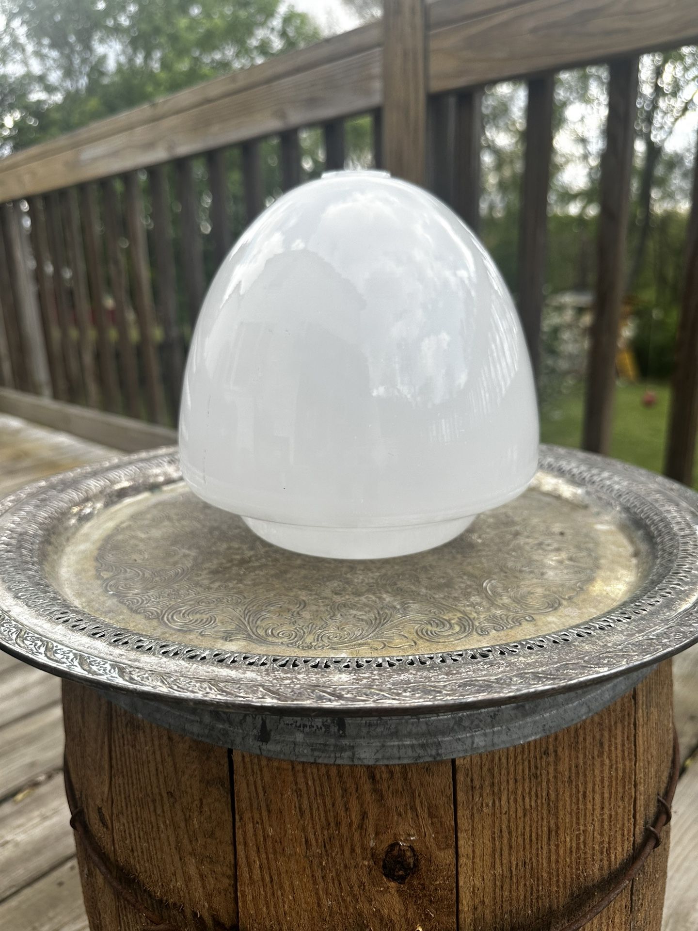 Vintage Milk Glass Ball Globe Shade Light Lamp 2 Holes 7” Beehive Shape