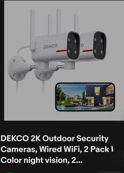 Dekco 2K  Outdoor Wi-Fi Security Camera 2 pack Color Night Vision