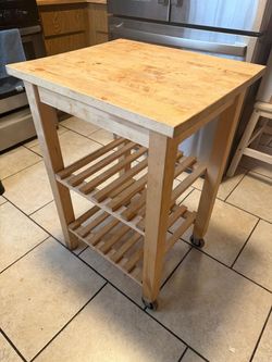 Wooden Kitchen Cart with Shelves and Wheels