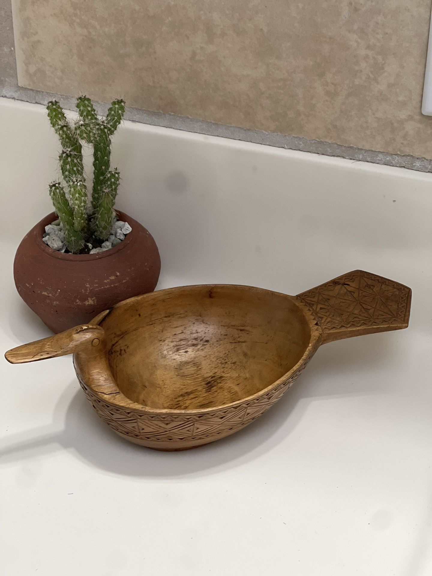 Hand Carved Wooden Duck Dish