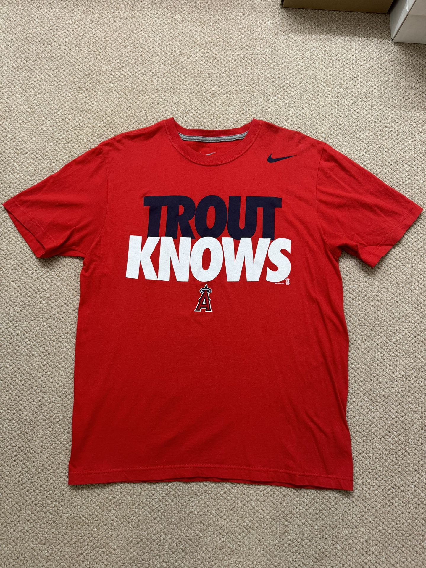 Nike Mike Trout Knows LA Angels Of Anaheim Red Baseball MLB T Shirt Tee Large L