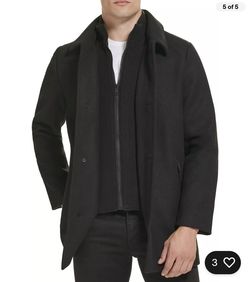 Kenneth Cole Men's Wool Single Breast Front Inner Quilted Wing Collar Coat Black Medium Wool blend, side seam pockets, inner quilted , single breast