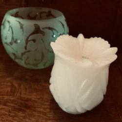 Made In Germany Villeroy & Boch UNICEF Plate, Ivory Cut Pillar Candle & Green Bowl/Votive Candle Holder