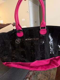 Victoria's Secret Black Sequin Pink Tote Bag