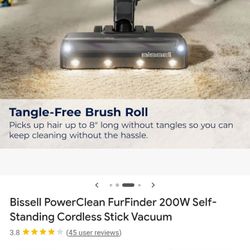 BISSELL PowerClean FurFinder 200W Self-Standing Cordless Stick Vacuum, Carpet, Area Rugs, Hard Floor, Upholstery, Strong Suction, Removeable Battery, 