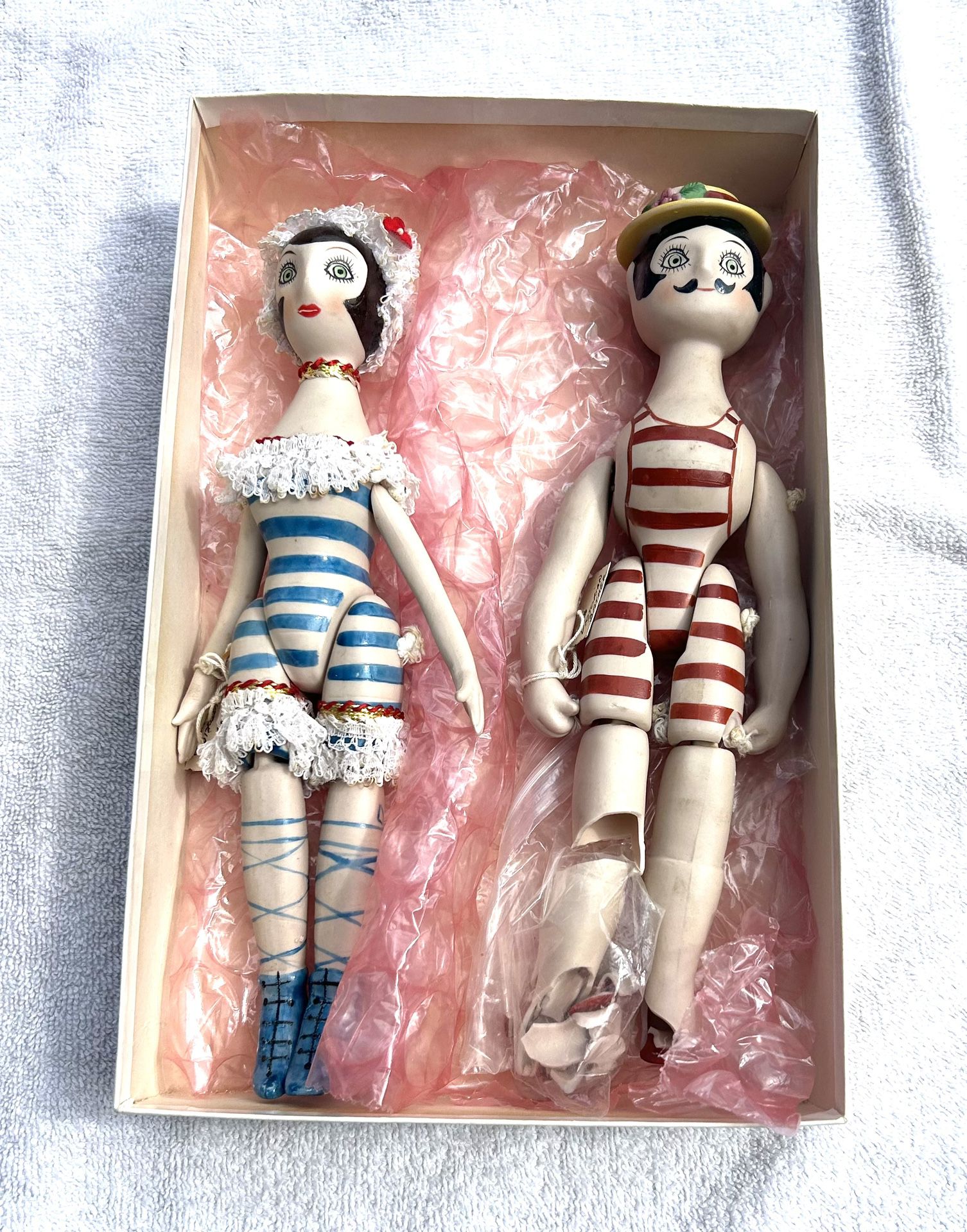 Two Adorable Antique Victorian Porcelain Dolls In 1900’s Bathing Suits 
