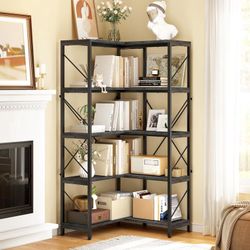 Bookshelf, 5-Tier L-Shaped Bookcase Storage Organizer, Tall Corner Open Display Freestanding Storage,Dark Gray ,