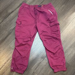 Polo Ralph Lauren Cargo Jogger Pants Womens Large Burgundy Drawstring Zip Ankle