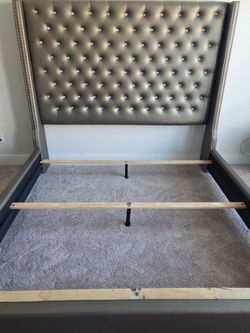 King Size Grey Upholstered Bed  Diamond Tufted