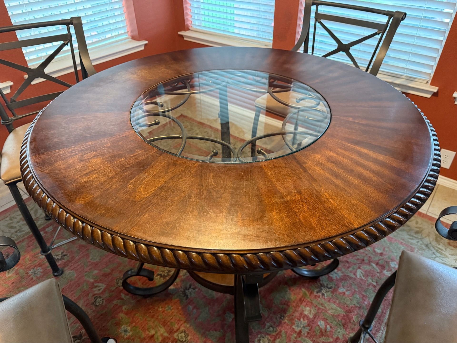 Round Wood & Wrought Iron Dining Table (Table Only)