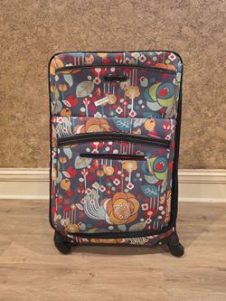 floral-pattern rolling suitcase,