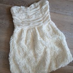 NEW French Elegant Cream White Rose Camellia Chiffon Dress Women Size M