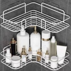 2pc Bathroom Shelf, Shower Caddy Rack, Bathroom Kitchen No Punching Triangle Storage Rack