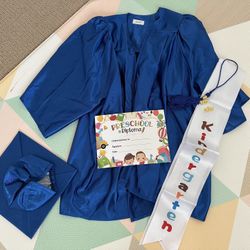 (Like New) Kindergarten Graduation Cap Gown With 2025/2026 Tassel, Certificate For Preschool Child Kid 