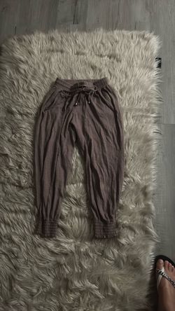 Taupe Linen Harem Jogger Pants