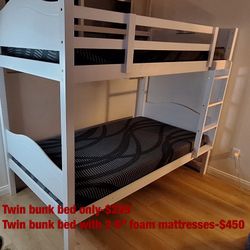 Twin over twin bunk bed. White or espresso. Assembly required. Assembly not included. Taxes included. Free delivery.  Bunk Bed only without Assembly-$