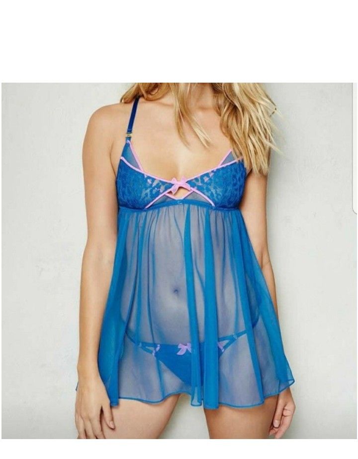 Victoria Secret Blue Baby Doll Lingerie Set