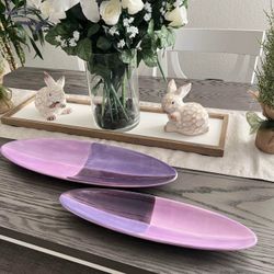🪻Set of 2 Vintage Quadrettini 4 Colored Plum Hand Painted Serving Trays 20” & 16”