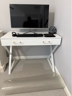 Desk, 32” Monitor, Chair, Chair Mat, Keyboard, Mouse & USB Fan