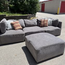 Gray Three-Piece Modular Sectional Couch with Ottoman! ***Free CurbSide Delivery***