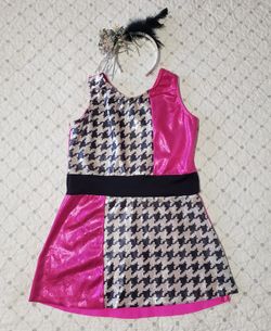 Girls Halloween Costume: 60's Mod Style Dance Recital Jazz Costume, Size Small Plus Silver Headband With Black Feathers!