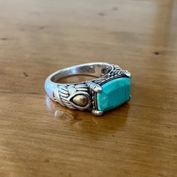 John Hardy JAI Sterling Silver 14k Yellow Gold Turquoise Ring size 8