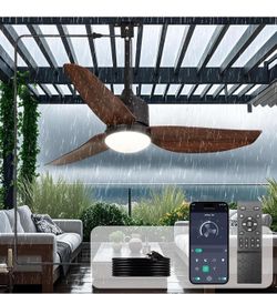 Depuley 42-Inch Outdoor Ceiling Fans: Walnut Waterproof Gazebo Fans with Lights