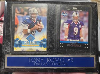 Tony Romo Cards in plaque