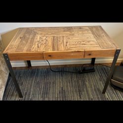 Custom Pallet Wood Desk With Metal Legs & 2 Drawers