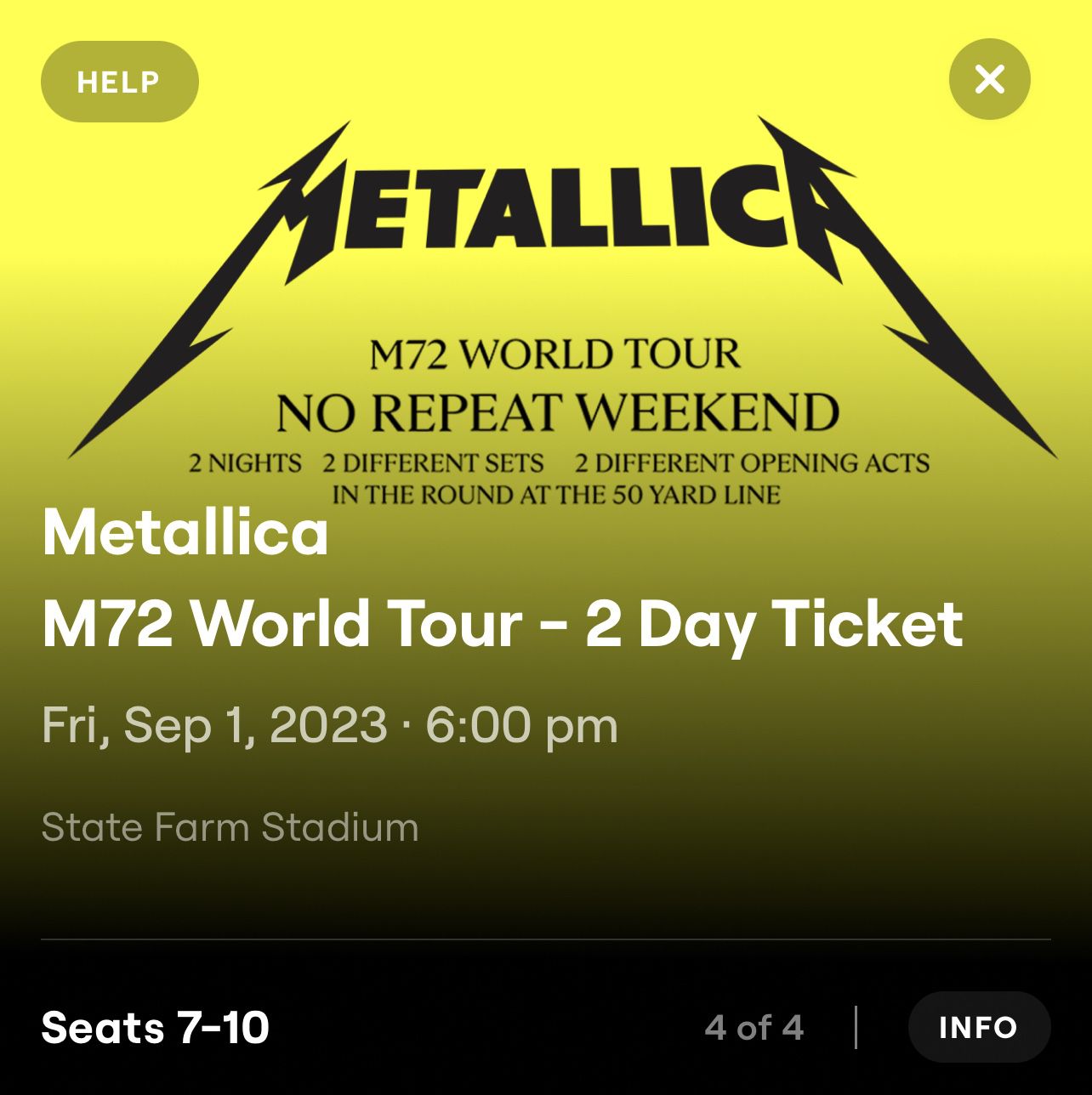 Metallica M72 Workd Tour Tickets For Both Days