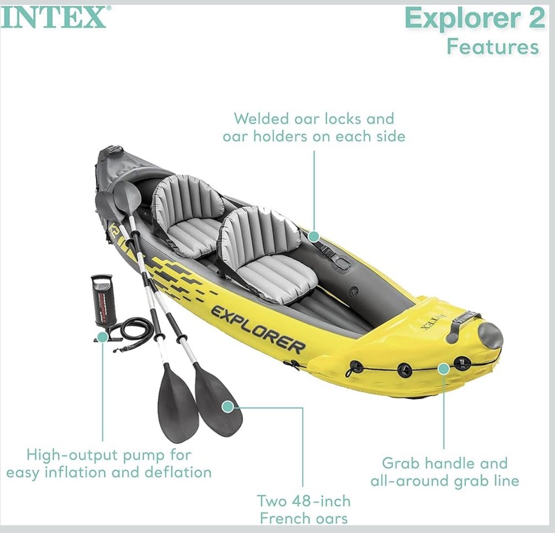 BRAND NEW 2 Person Intex 68307EP Explorer K2 Inflatable Kayak Set