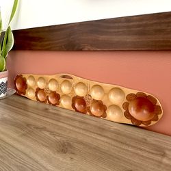 Handcrafted Wooden Mancala Board Game Floral Traditional African Strategy Game